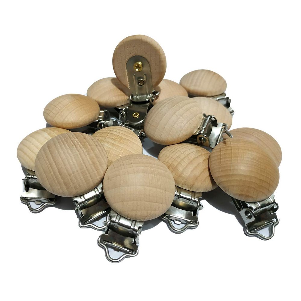20pcs/lot Metal Wooden Suspender Pacifier Clips Solid Color Dummy Holders Cute Soother Clasps DIY Pacifier Chain Accessories (3.5cm withouthole)