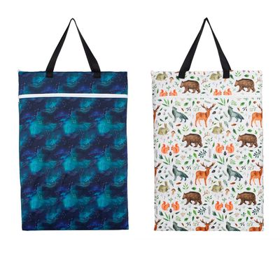 2 Pack Large Hanging Wet Bags Laundry Pail Bags Cloth Diapers Reusable (Whales Stars)