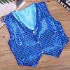 Aislor Kids Big Boys Sparkly Vest Shirt Jacket Jazz Hip Hop Stage Performance Waistcoat Coat Blue 9-10 Years view 3