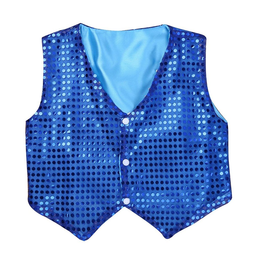 Aislor Kids Big Boys Sparkly Vest Shirt Jacket Jazz Hip Hop Stage Performance Waistcoat Coat Blue 7-8 Years