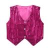 Aislor Kids Big Boys Sparkly Vest Shirt Jacket Jazz Hip Hop Stage Performance Waistcoat Coat Rose Red 9-10 Years view 1