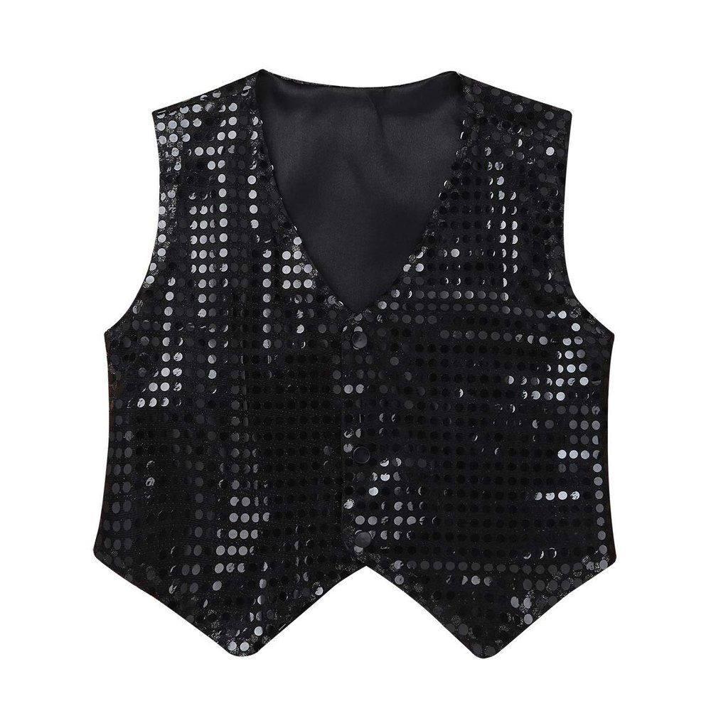 Aislor Kids Big Boys Sparkly Vest Shirt Jacket Jazz Hip Hop Stage Performance Waistcoat Coat Black 9-10 Years