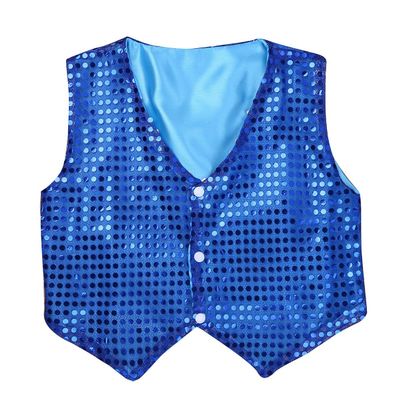 Aislor Kids Big Boys Sparkly Vest Shirt Jacket Jazz Hip Hop Stage Performance Waistcoat Coat Blue 8-9 Years