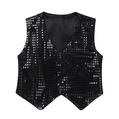Aislor Kids Big Boys Sparkly Vest Shirt Jacket Jazz Hip Hop Stage Performance Waistcoat Coat Black 8-9 Years