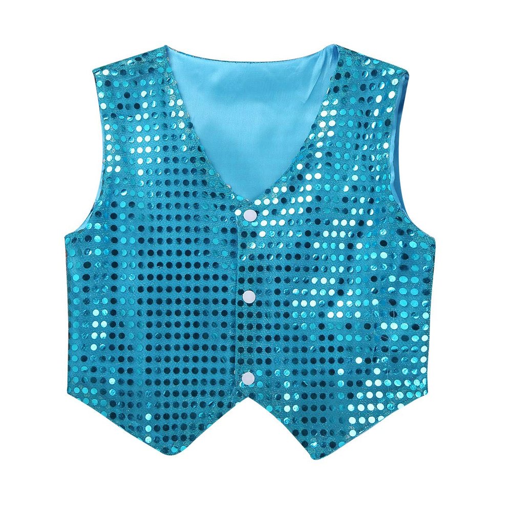 Aislor Kids Big Boys Sparkly Vest Shirt Jacket Jazz Hip Hop Stage Performance Waistcoat Coat Light Blue 7-8 Years
