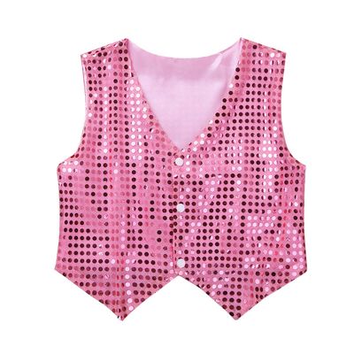 Aislor Kids Big Boys Sparkly Vest Shirt Jacket Jazz Hip Hop Stage Performance Waistcoat Coat Pink 8-9 Years