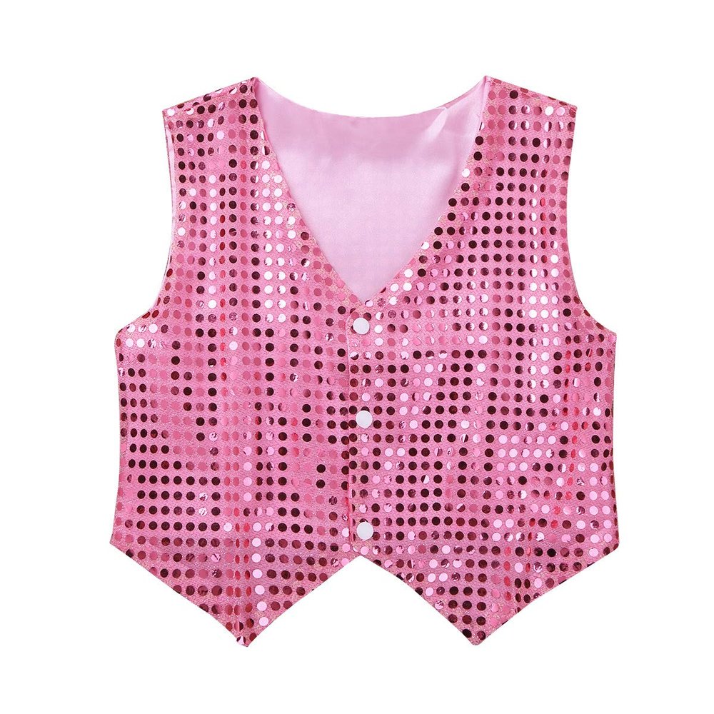 Aislor Kids Big Boys Sparkly Vest Shirt Jacket Jazz Hip Hop Stage Performance Waistcoat Coat Pink 8-9 Years
