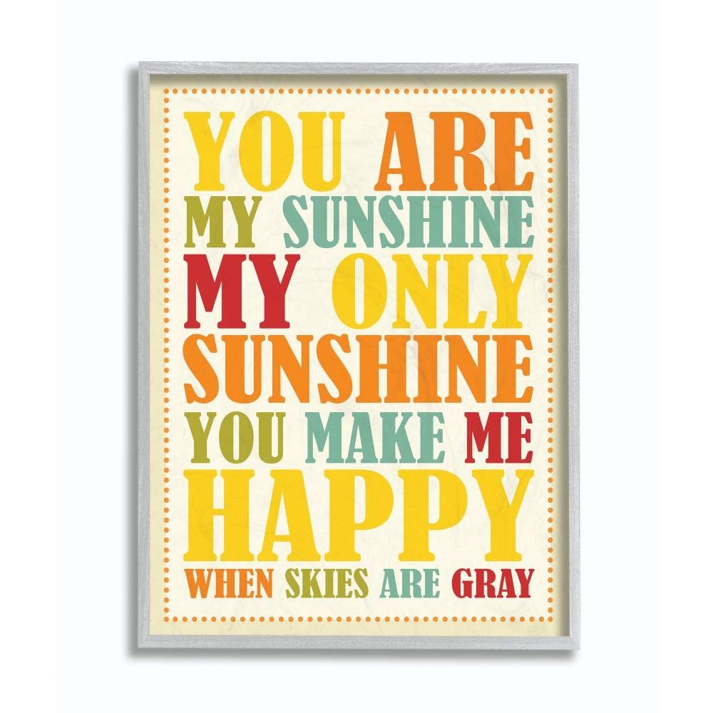 The Kids Room by Stupell You Re My Sunshine Rainbow Typography Gray Framed Wall Art, 11x14, Multi-Color