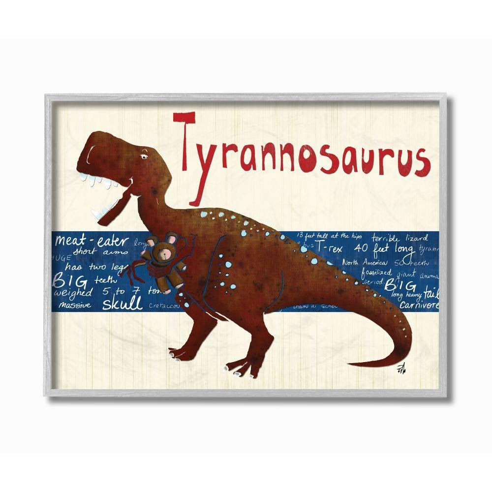 The Kids Room by Stupell Tyrannosaurus Dinosaur Gray Framed Wall Art, 11x14, Multi-Color