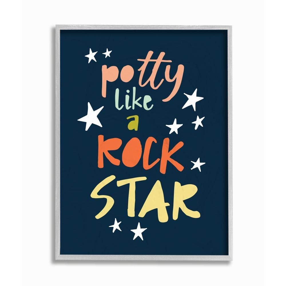 The Kids Room by Stupell Potty Like A Rock Star Typography Gray Framed Wall Art, 11x14, Multi-Color