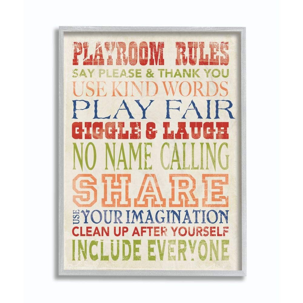 The Kids Room by Stupell Playroom Rules in Four Gray Framed Wall Art, 11x14, Multi-Color