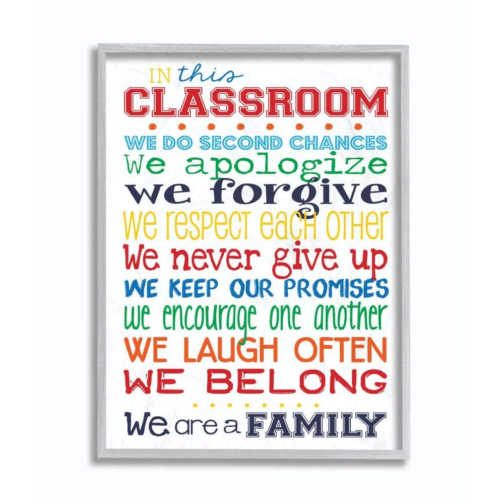 The Kids Room by Stupell in This Classroom Rules Typography Gray Framed Wall Art, 11x14, Multi-Color