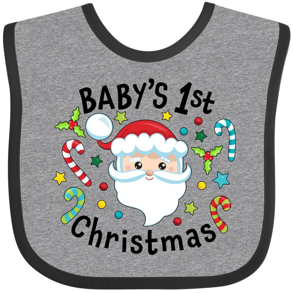 inktastic Baby's 1st Christmas Santa with Candy Canes Baby Bib Heather and Black 38fc4