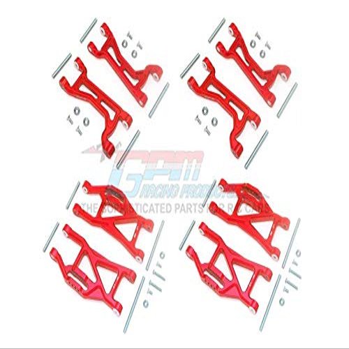 GPM For Traxxas 1/10 Maxx 4WD Monster Truck Upgrade Parts Aluminum Full Suspension Arm Set (Front + Rear & Upper + Lower Arms) - 56Pc Set Red