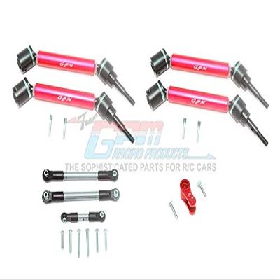 GPM For Traxxas 1/10 Maxx 4WD Monster Truck Upgrade Parts Stainless Steel Tie Rod + 25T Servo Horn & Steel+Aluminum Front + Rear Adjustable Cvd Drive Shaft - 20Pc Set Red