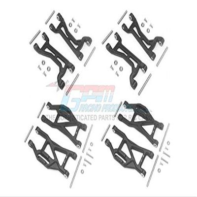 GPM For Traxxas 1/10 Maxx 4WD Monster Truck Upgrade Parts Aluminum Full Suspension Arm Set (Front + Rear & Upper + Lower Arms) - 56Pc Set Black