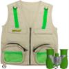 Eagle Eye Explorer Combination Set: 1 Tan X-Small Explorer Kids Cargo Vest: Reflective Safety Straps + 1 Green 8x21 Mag. Binoculars: Soft Rubber Eye Piece for boys & girls, Waterproof view 1