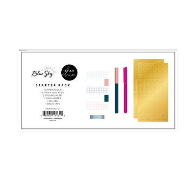 Blue Sky Stay Chic Stationary Starter Pack, Includes Gel Pen, Sticker Sheets, Sticky Flag Pads, Highlighter, Washi Tape, Zipper Pouch