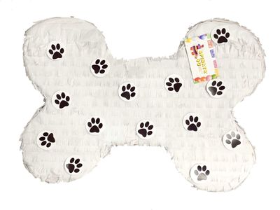 APINATA4U Dog Bone Pinata Puppy Birthday Dog Party Supplies Puppy Birthday Let's Party Woof Dog Themed Animal Themed White Black Paw