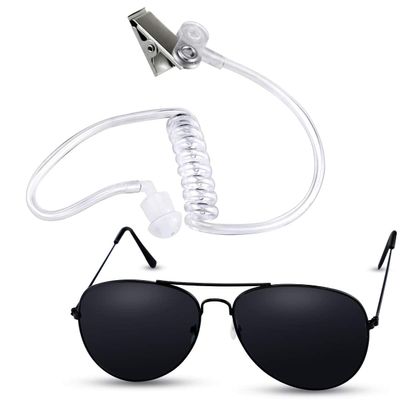 Twdrer 2-Piece Spy Agent Costume Set with Earpiece & Sunglasses, Secret Service Security Guard Accessories for Men Wome, Halloween Cosplay Party