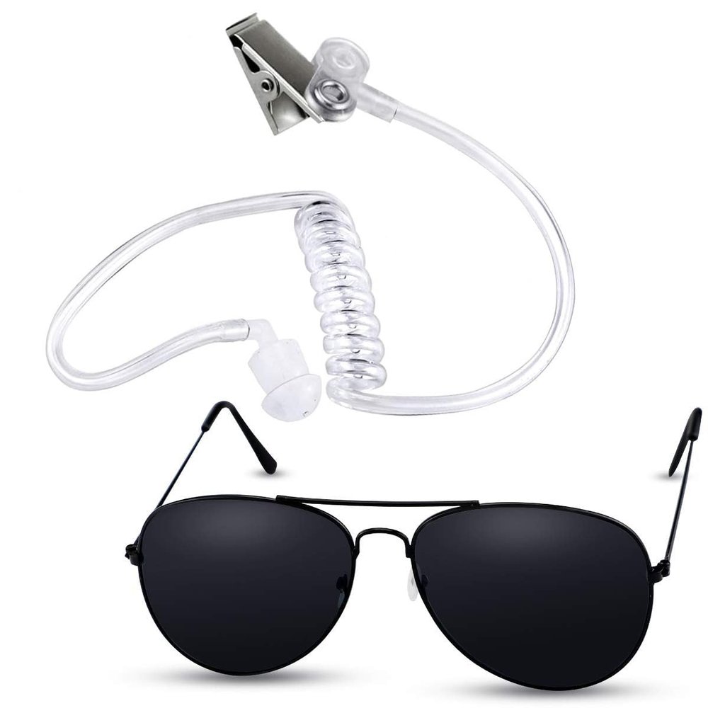 Twdrer 2-Piece Spy Agent Costume Set with Earpiece & Sunglasses, Secret Service Security Guard Accessories for Men Wome, Halloween Cosplay Party