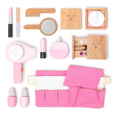 UMU Wooden Beauty Salon Toys for Girls Makeup Playset 12 Piece Kit with Makeup, Brush, Mirror and Cosmetics Case, Best Gift for 3, 4, 5+ Girls Kids