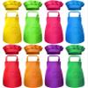 SATINIOR 8 Set Kids Apron and Chef Hat Set Kids Apron with 2 Pockets Adjustable for Boys Girl's Cooking Baking Painting (Multi-Color,S for 2-6 Age) view 1