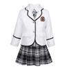 Aislor Girls' Kids Japanese Anime School Uniform British Style Costume Coat with Shirt Tie Mini Plaid Skirt Set White 5-6X view 3