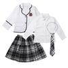 Aislor Girls' Kids Japanese Anime School Uniform British Style Costume Coat with Shirt Tie Mini Plaid Skirt Set White 12-14 Years view 1