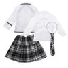 Aislor Girls' Kids Japanese Anime School Uniform British Style Costume Coat with Shirt Tie Mini Plaid Skirt Set White 12-14 Years view 2