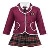 Aislor Girls' Kids Japanese Anime School Uniform British Style Costume Coat with Shirt Tie Mini Plaid Skirt Set Burgundy 5-6X view 3
