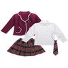 Aislor Girls' Kids Japanese Anime School Uniform British Style Costume Coat with Shirt Tie Mini Plaid Skirt Set Burgundy 12-14 Years view 1