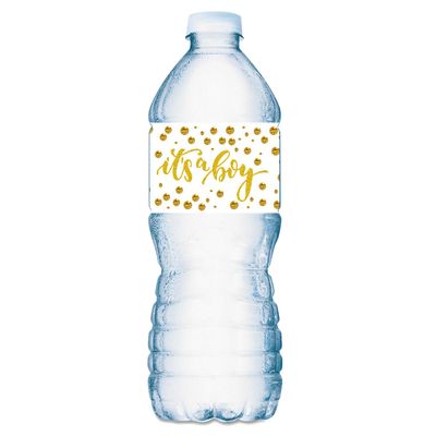 25 Gold Its a Boy Oh Baby Water Bottle Labels; Baby Shower Set of 25 Waterproof Water Bottle Stickers Wrappers Decorations; Gold and White. Made in USA