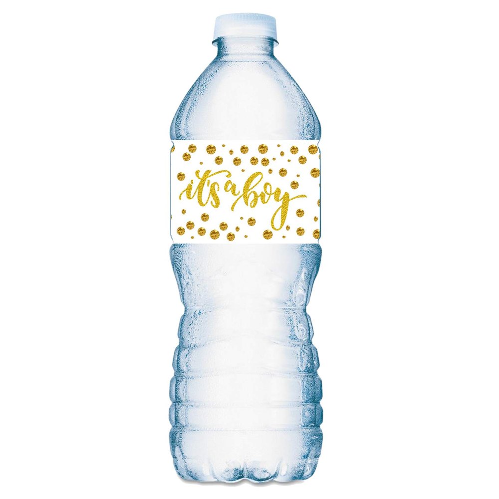 25 Gold Its a Boy Oh Baby Water Bottle Labels; Baby Shower Set of 25 Waterproof Water Bottle Stickers Wrappers Decorations; Gold and White. Made in USA