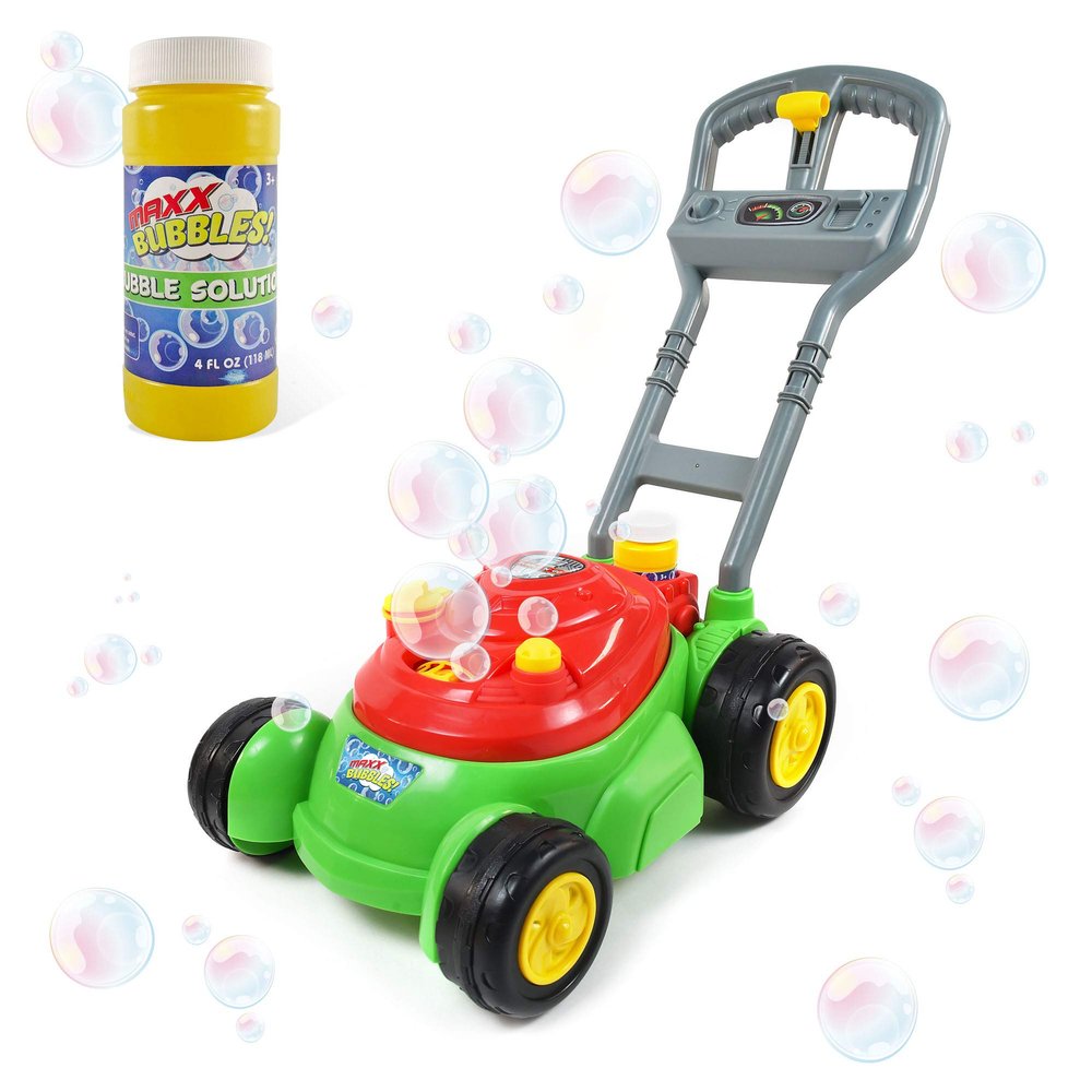 Maxx Bubbles Deluxe Bubble Lawn Mower Toy Includes 4oz Bubble Solution | Outdoor Bubble Machine for Kids | Easy to Use, No Batteries Required | Amazon Exclusive, Red Sunny Days Entertainmen