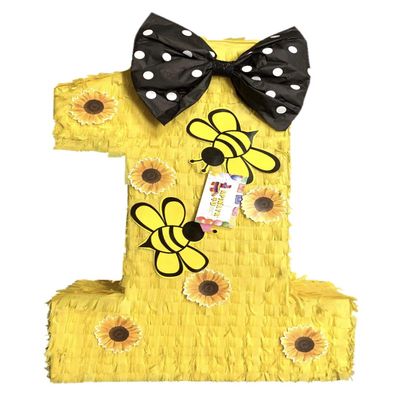 20" Tall Number One Pinata Bee Queen Themed Sunflower First Birthday Party Supplies Yellow Black Color Bumblebee Party