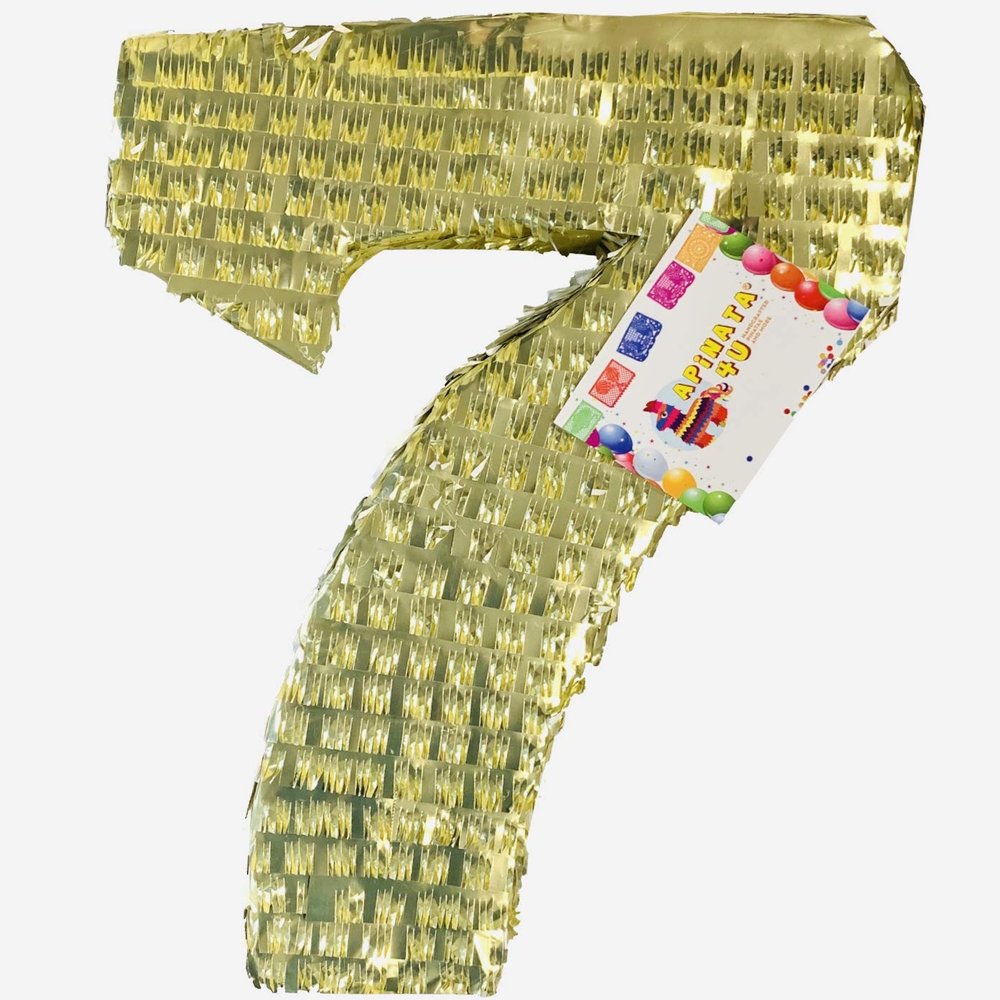 APINATA4U Number Seven Pinata Gold Color Seventh Birthday Party Supplies Decorations 7th