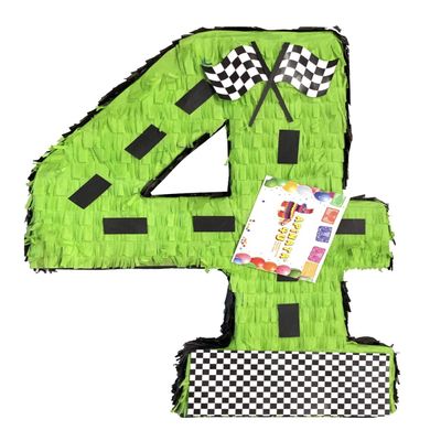 20" Tall Green Race Car Theme Number Four Pinata Too Fast Racecar Themed Party Start Your Engines Rollind Dubs Themed 4th Birthday Party Supplies Decorations