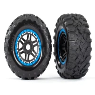 Traxxas 8972A Tires & Wheels, Black, Blue Beadlock Style, Maxx Mt Tires (2) 17mm