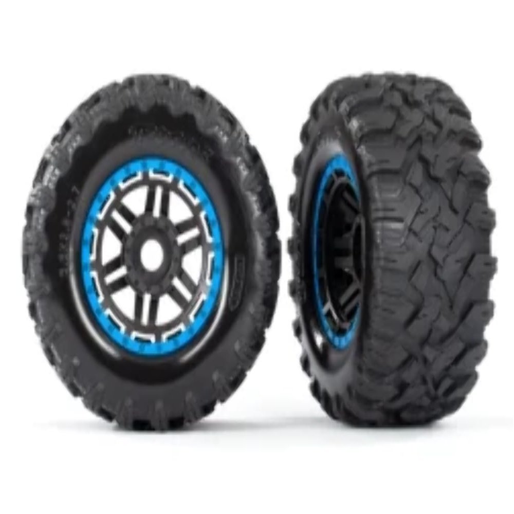 Traxxas 8972A Tires & Wheels, Black, Blue Beadlock Style, Maxx Mt Tires (2) 17mm