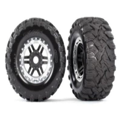 Traxxas 8972X Tires & Wheels, Black, Satin Chrome Beadlock Style, Maxx Mt Tires