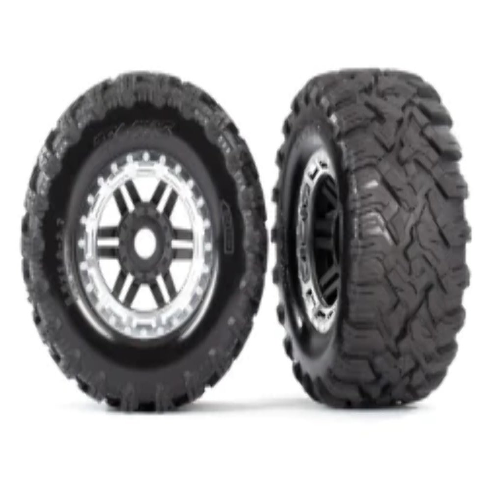 Traxxas 8972X Tires & Wheels, Black, Satin Chrome Beadlock Style, Maxx Mt Tires