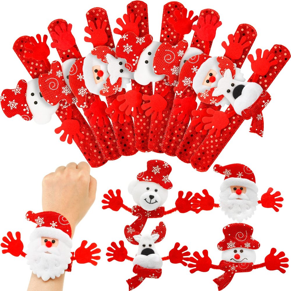 Blulu 20 Pieces Christmas Slap Bracelets Christmas Snap Bracelet Party Favors Xmas Slap Bands Include Santa Claus Snowman Reindeer Bear Xmas Decorations for Girls and Boys (Trendy)