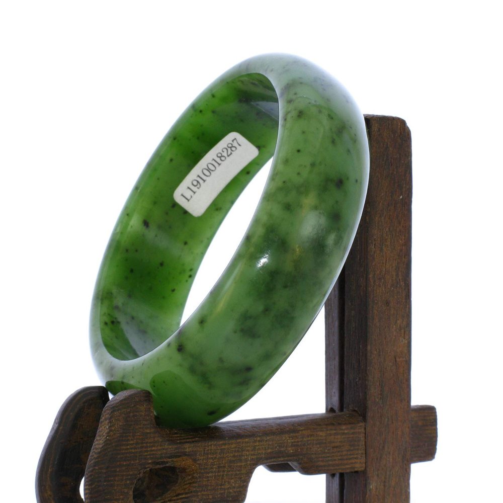 2.3" China Certified Nature Hetian Nephrite Jade Women's Green Bangle Bracelet 8287