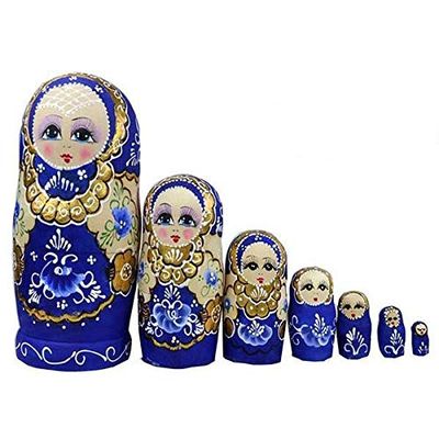 G.Debrekht 140136 5 Piece Russian Matryoshka Wooden Stacking Blue Golden Floral Nesting Doll Set