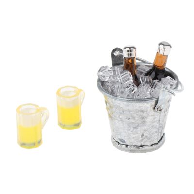 1 12 Doll House Accessories Miniature Ice Bucket with 2 Bottles and - for Dollhouse Kitchen Pub Bar Decor Scenes Making
