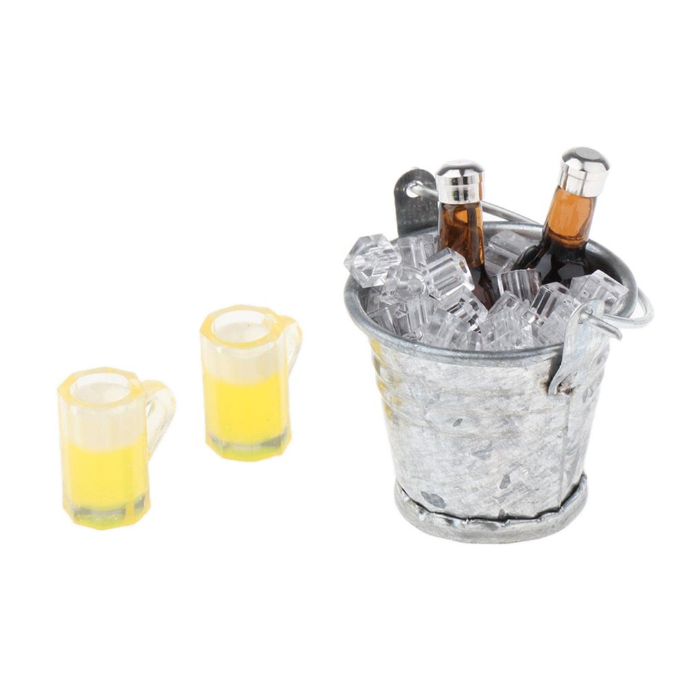 1 12 Doll House Accessories Miniature Ice Bucket with 2 Bottles and - for Dollhouse Kitchen Pub Bar Decor Scenes Making