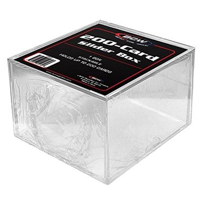 BCW 200 Card Slider Box | Premium Trading Card Storage | Sturdy, Stackable, Crystal-Clear Design for Magic The Gathering, Football, Basketball, Baseball Cards | Trading Card Case