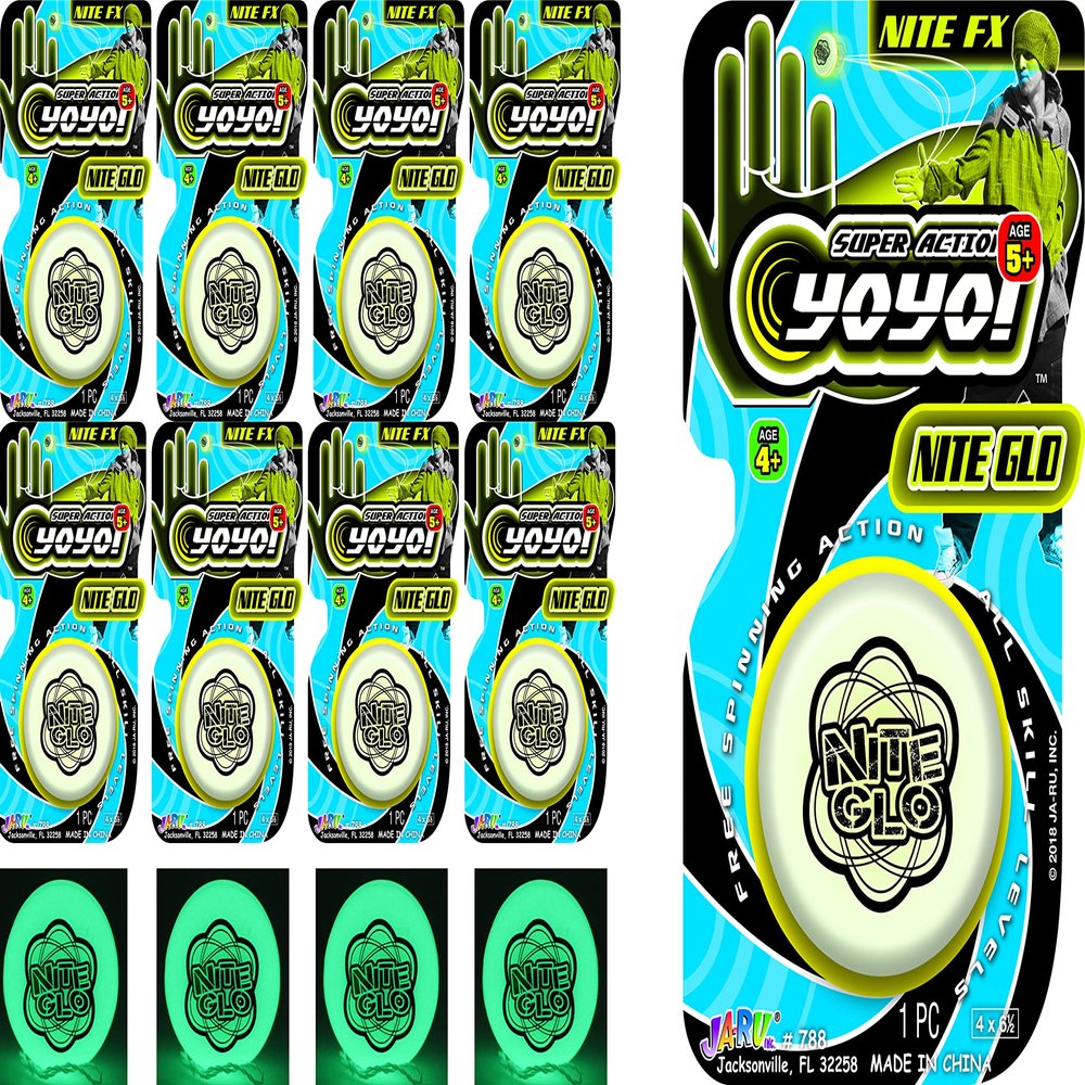 JA-RU Glow in The Dark Yoyo for Kids (8 Yo-Yos) Beginner Friendly Responsive Yoyo, Bulk Party Favors, Classroom Prizes, Goodie Bag Stuffers, Classic Glow in The Dark Toys. 788-8p