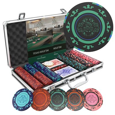 Bullets Playing Cards | Poker Set Corrado | 300 Clay Poker Chips (14 g) with Aluminum Case, Plastic Playing Cards & Dice  Texas Holdem, Blank Chips Without Denominations
